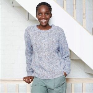 A New Day Cable Knit Crewneck Sweater Blue Brown Size XS